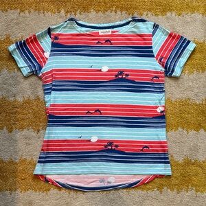 Sugarhill Brighton Top T shirt Womens XS dolphin island sunset red white blue